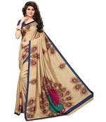 beige printed art silk saree with blouse
