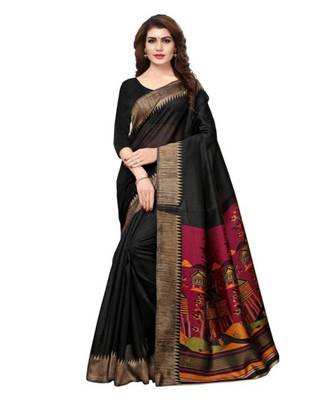 Black Printed Art Silk Saree With Blouse 9