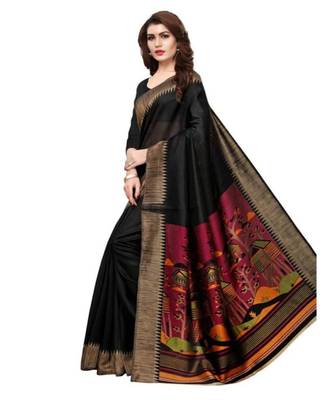 Black Printed Art Silk Saree With Blouse 10