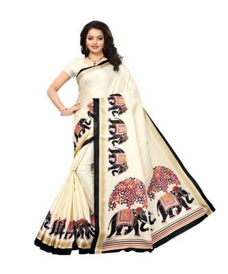Beige Printed Art Silk Saree With Blouse 1