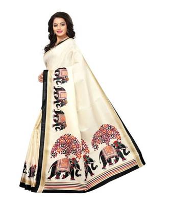Beige Printed Art Silk Saree With Blouse 9