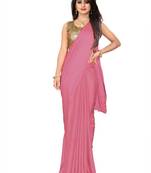 Dark pink plain satin saree with blouse
