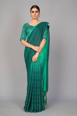 Green woven silk saree with blouse 1