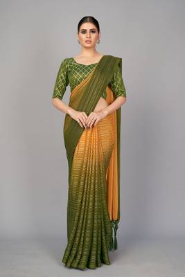 Dark green woven silk saree with blouse 1