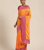 Yellow embroidered silk blend saree with blouse