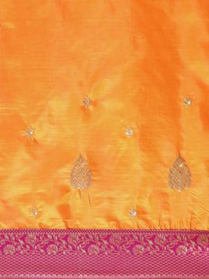 Yellow embroidered silk blend saree with blouse 5