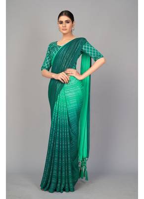 Green woven silk saree with blouse 2