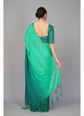 Green woven silk saree with blouse 3