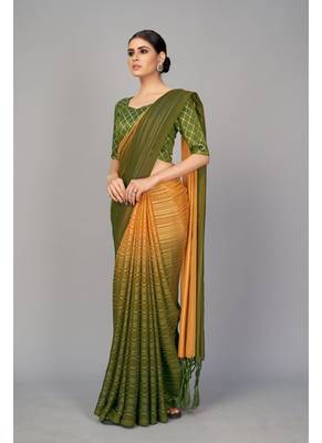 Dark green woven silk saree with blouse 2