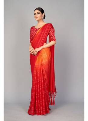 Red woven silk saree with blouse 2