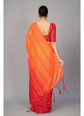 Red woven silk saree with blouse 3