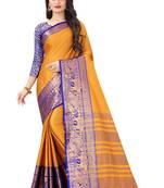 Yellow woven cotton silk saree with blouse