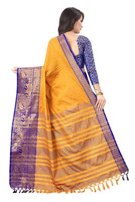 Yellow woven cotton silk saree with blouse 2
