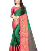 Green woven cotton silk saree with blouse