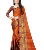 Orange woven cotton silk saree with blouse