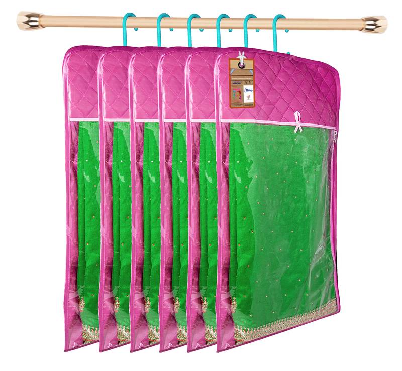 atorakushon Satin Purple Hanging Saree Cover Wardrobe Cloth organizer for Storage Rack Garment Storage Bags Pack of 6