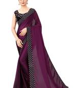Wine embroidered silk saree with blouse