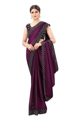 Wine embroidered silk saree with blouse 2