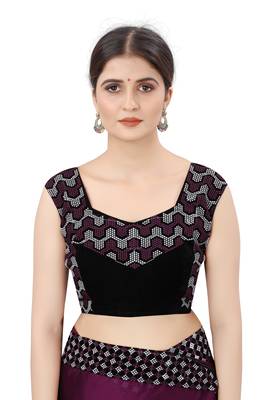 Wine embroidered silk saree with blouse 3