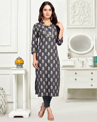 Grey printed cotton ethnic-kurtis 5
