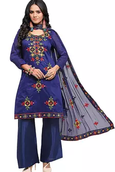 Blue embroidered chanderi salwar