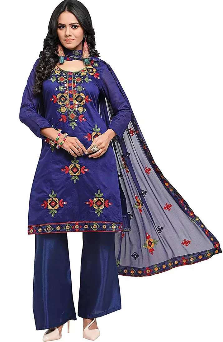 Blue embroidered chanderi salwar