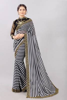 White printed georgette saree with blouse 1