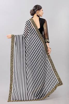 White printed georgette saree with blouse 2