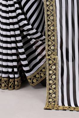 White printed georgette saree with blouse 3