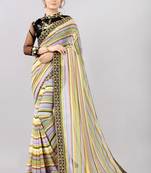 Yellow printed georgette saree with blouse