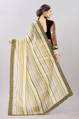 Yellow printed georgette saree with blouse 2