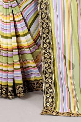 Yellow printed georgette saree with blouse 3