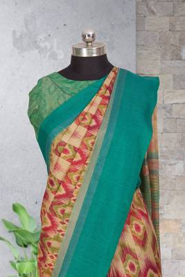 Multicolor printed pochampally saree with blouse 2