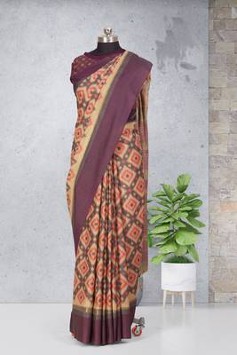 Multicolor printed pochampally saree with blouse 1