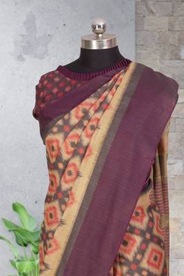 Multicolor printed pochampally saree with blouse 2