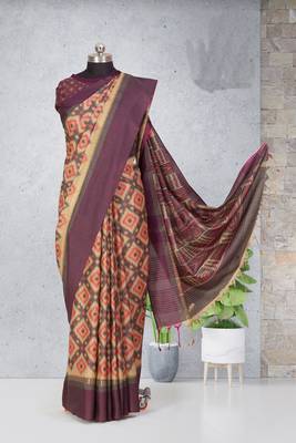 Multicolor printed pochampally saree with blouse 3