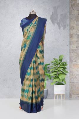 Multicolor printed pochampally saree with blouse 1
