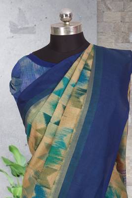 Multicolor printed pochampally saree with blouse 2