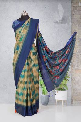 Multicolor printed pochampally saree with blouse 3