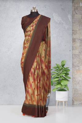 Multicolor printed pochampally saree with blouse 1