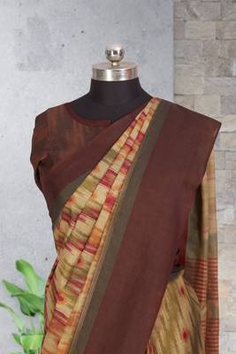 Multicolor printed pochampally saree with blouse 2