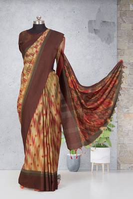 Multicolor printed pochampally saree with blouse 3