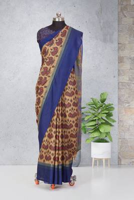 Multicolor printed pochampally saree with blouse 1