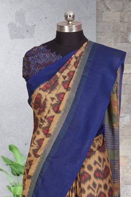 Multicolor printed pochampally saree with blouse 2