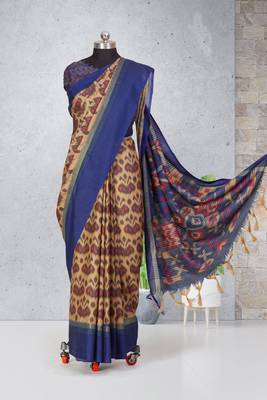 Multicolor printed pochampally saree with blouse 3
