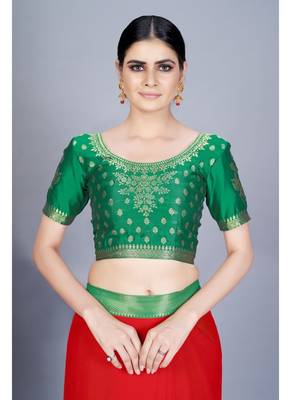 Red plain chiffon saree with blouse 5