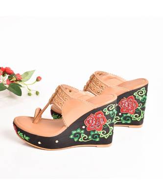 Embroidered Garden Kolhapuri Wedges 1