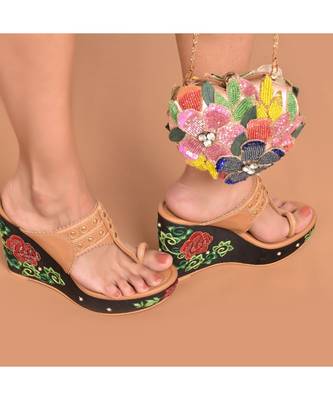 Embroidered Garden Kolhapuri Wedges 2