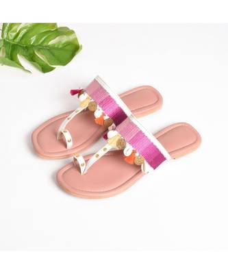 Pink Ombre Embroidered Kolhapuri Flats 1