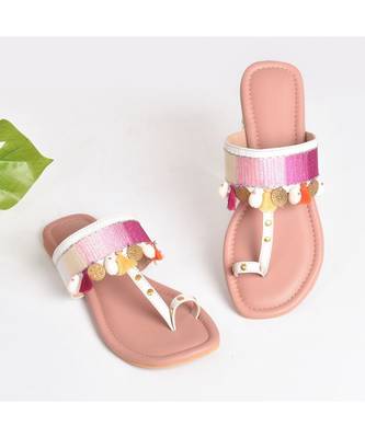 Pink Ombre Embroidered Kolhapuri Flats 3